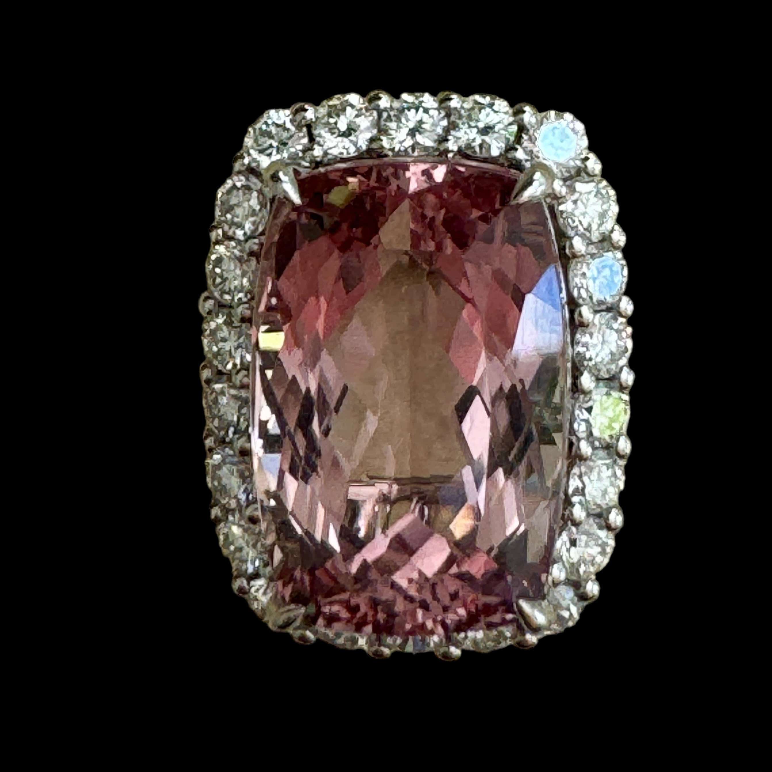 image of Pink Morganite & Diamond Ring set in 18K White Gold