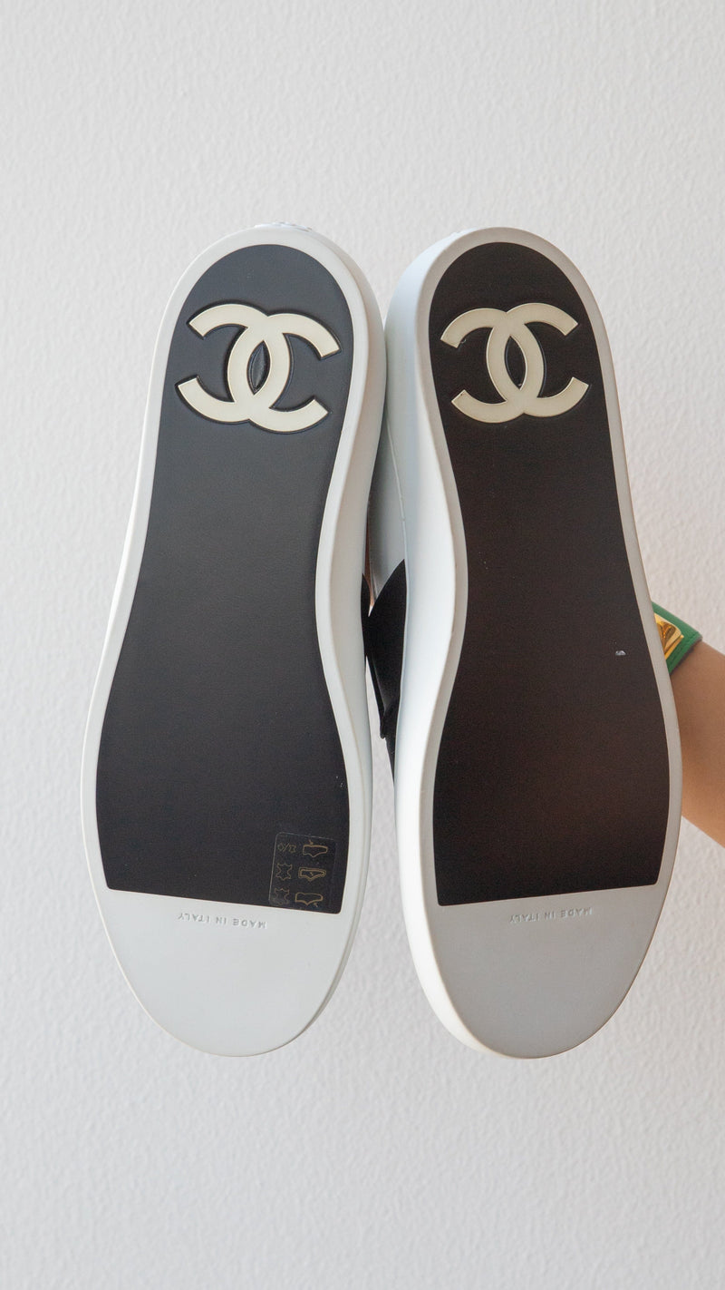 chanel black slip ons