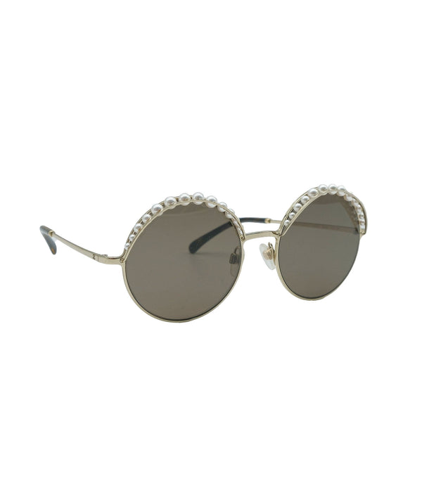 Chanel Silver Tone/ Beige 4247-H Pearl Round Sunglasses Chanel