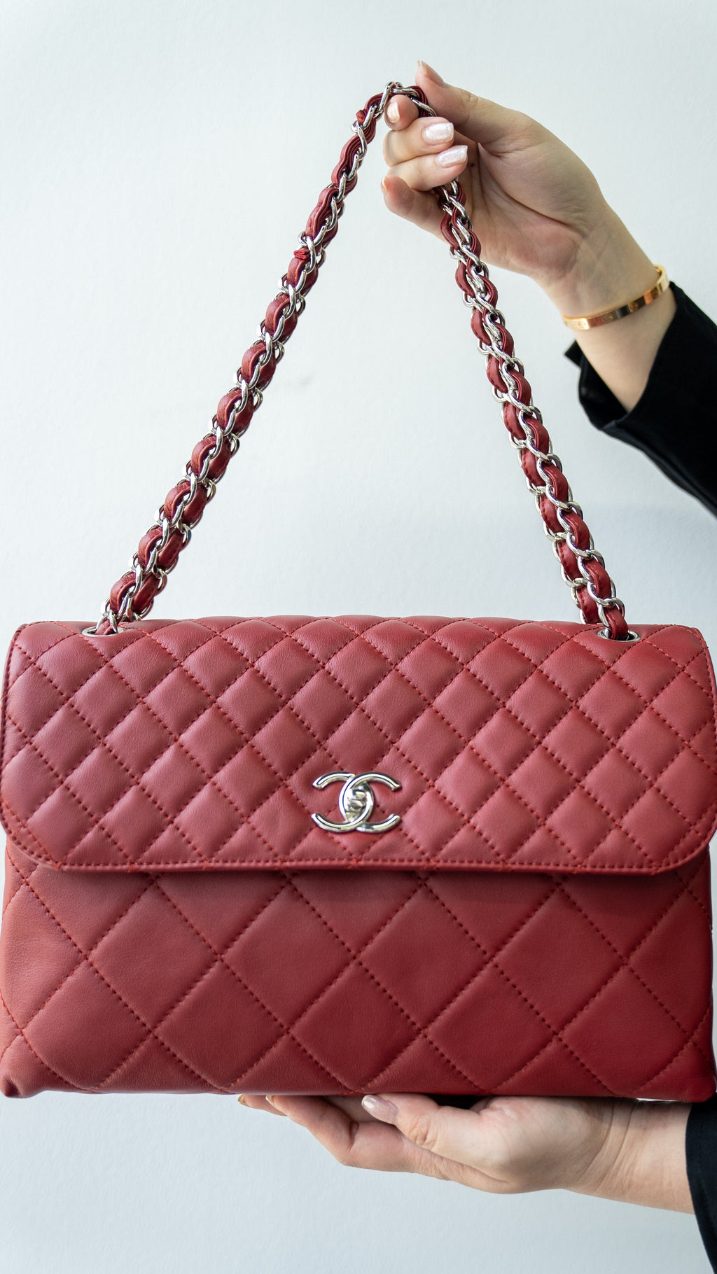 Chanel Top Handle Mini Rectangular Flap Bag Burgundy Lambskin Gold Har   Coco Approved Studio