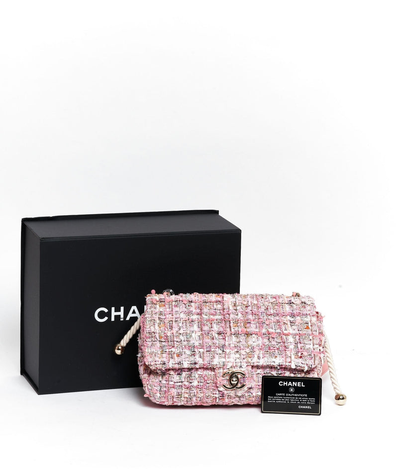 Chanel Pink Tweed Flap Bag With Pearl Detail  ADL1833  LuxuryPromise