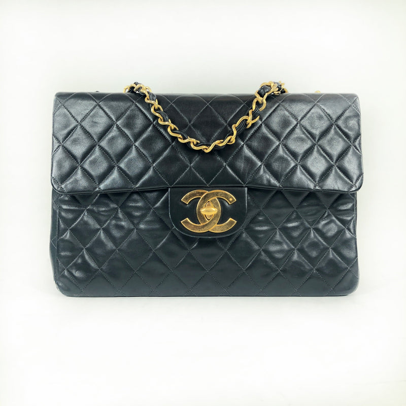 Chanel Black Caviar Leather Double Chain Shoulder Bag