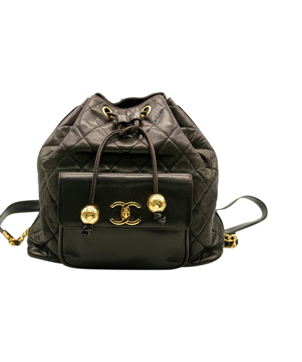 Chanel Black Vintage Duma Backpack in Lambskin Leather with 24K Gold H   Sellier