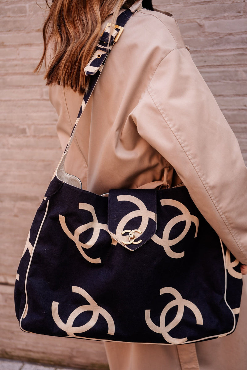 Chanel Supermodel Canvas Navy Printed CC Logo large Shoulder Bag - AWL –  LuxuryPromise