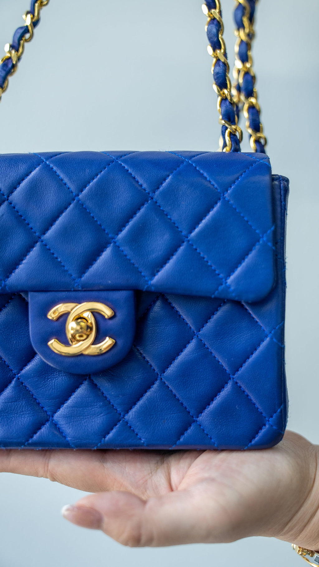 Chanel Double Flap Quilted Lambskin Goldtone Jumbo Bright Blue in Lambskin  with Light Goldtone  US