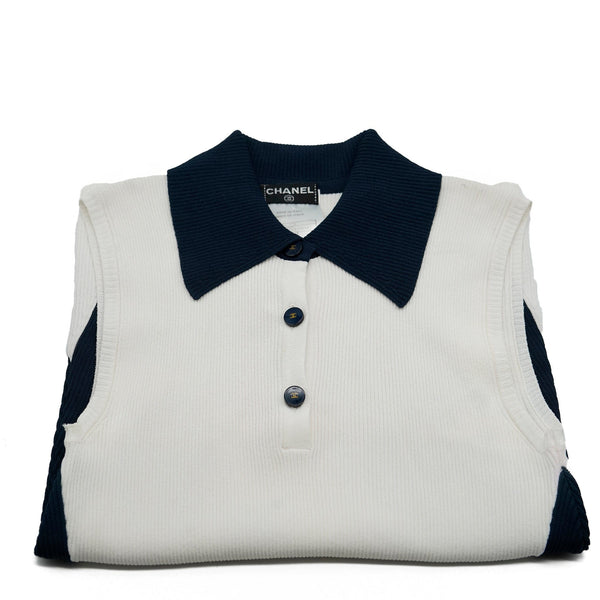 Chanel Collar Top Sleeveless White Navy ASL5781 – LuxuryPromise