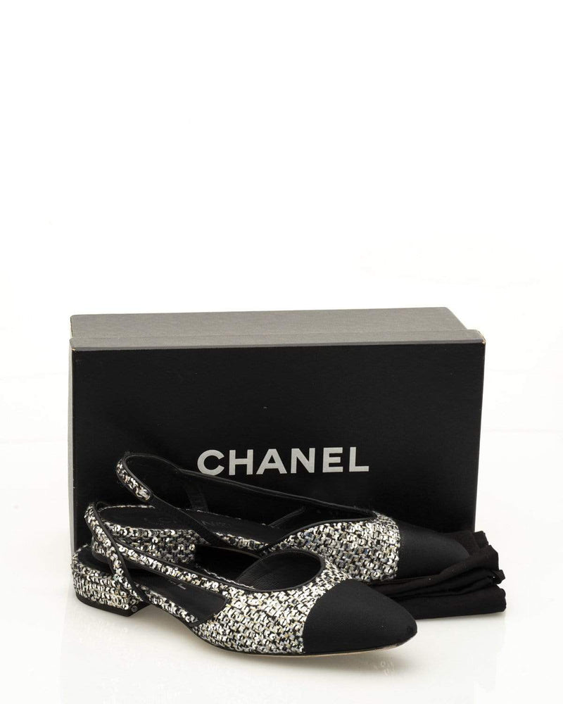 CHANEL CLASSIC Two Tone BEIGE BLACK SLINGBACK Cap Toe PUMP SHOES  eBay