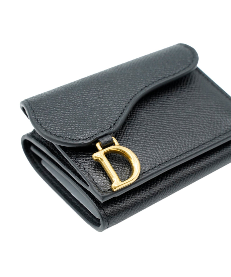 CHRISTIAN DIOR Ultra Matte Calfskin Saddle Chain Wallet Pouch Black 1207353   FASHIONPHILE