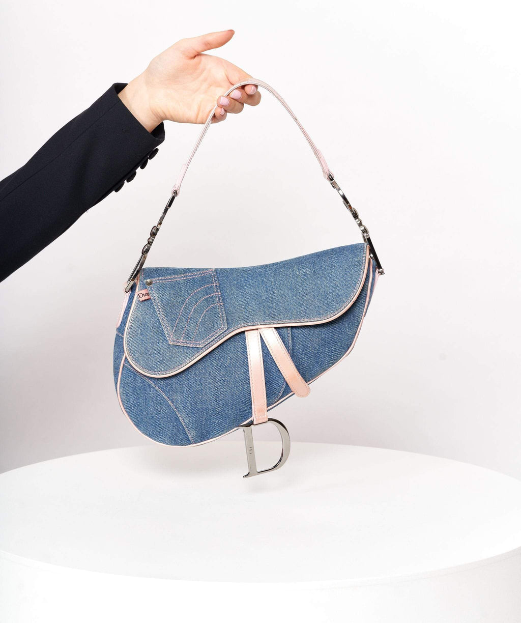 CHRISTIAN DIOR Denim Calfskin Saddle Bag Blue  FASHIONPHILE  Bags Blue  bags Saddle bags