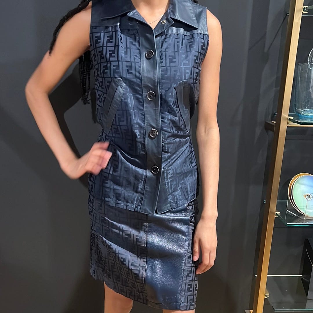 image of Fendi Zucca Vest & Skirt Suit Navy ASL5945