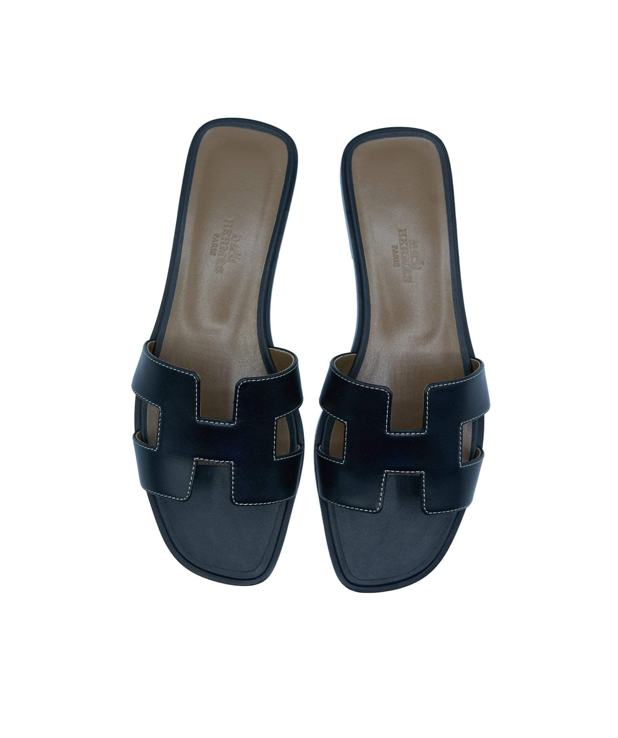 Hermès Oran Sandals in Black Sellier Size 38 - ASL1420