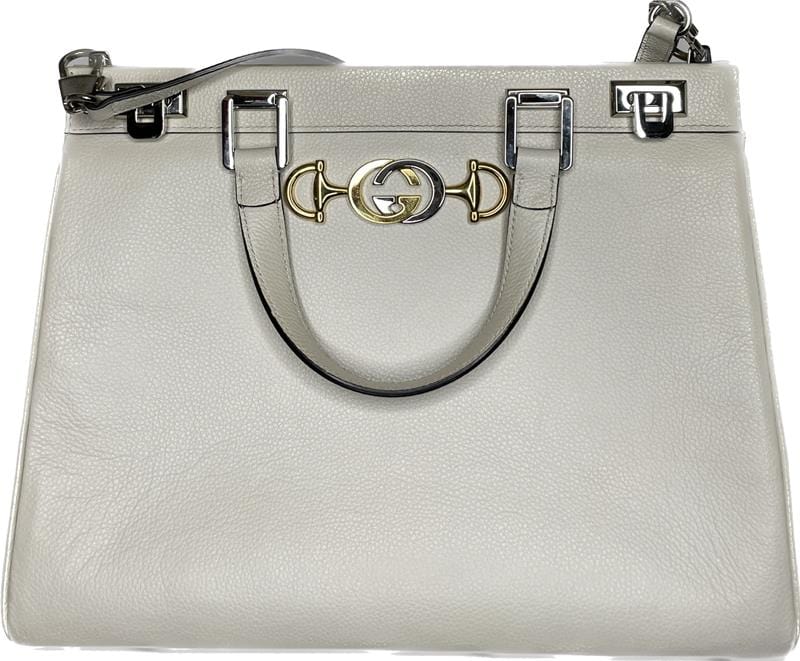 image of 58090 Gucci White Grained Leather Medium Zumi Top Handle Bag