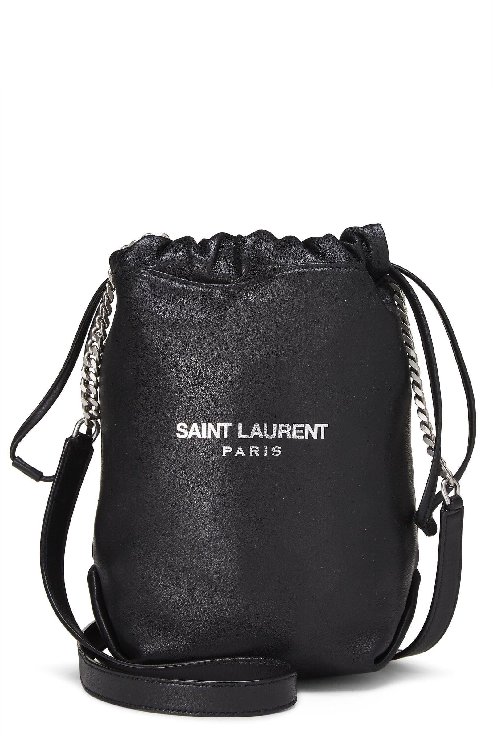 image of YSL BLACK LEATHER TEDDY BUCKET BAG