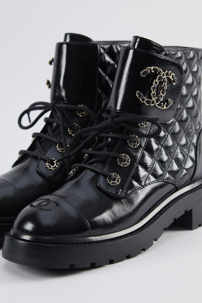 CHANEL QUILTED ANKLE BOOTS Black with Gold Hardware  Size 395   LuxuryPromise