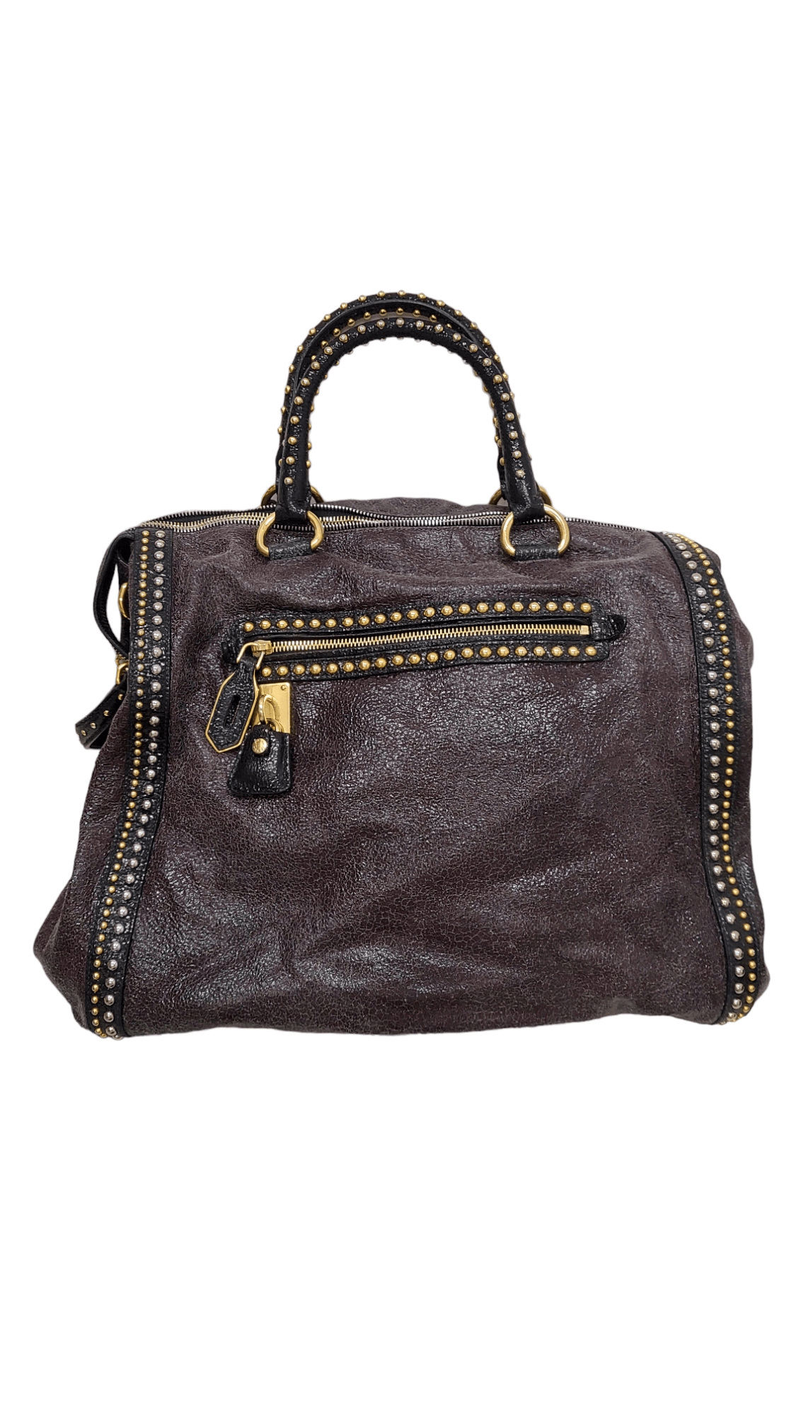 image of Prada Distressed Prune Studded Calfskin GHW SKC1349