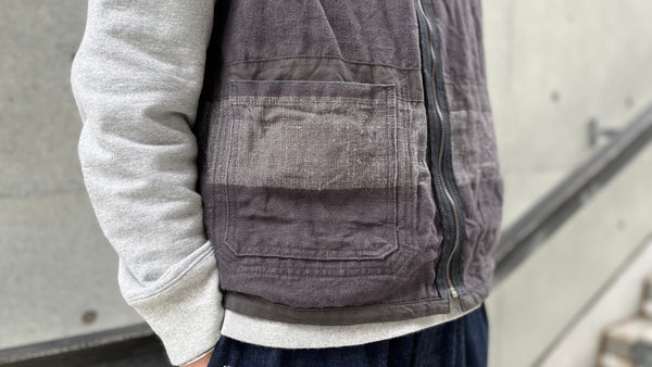 粗野な風合い》BEAN SACK BORDER VEST - HEMP LINEN