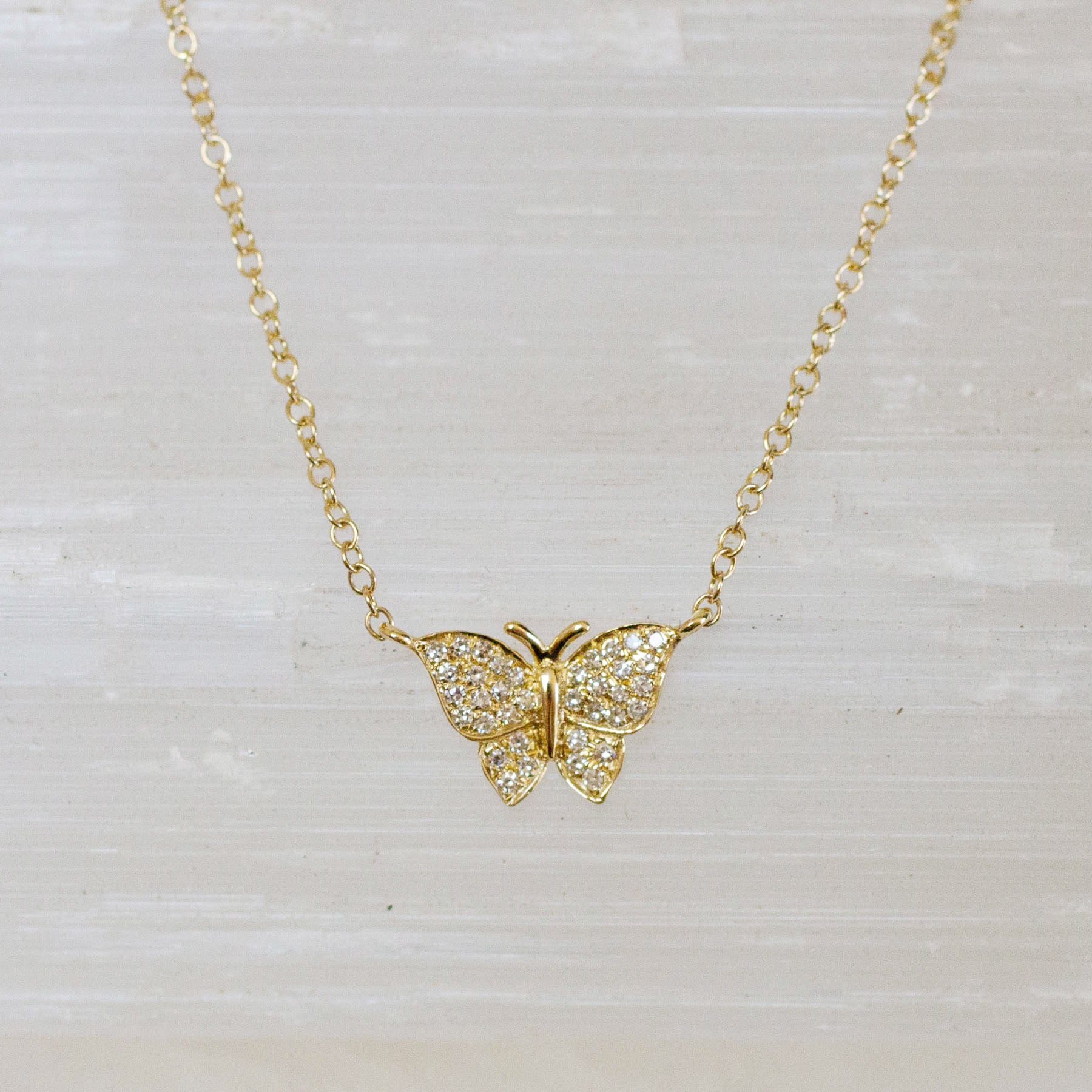 14K Diamond Small Butterfly Necklace - Lulu Designs Jewelry