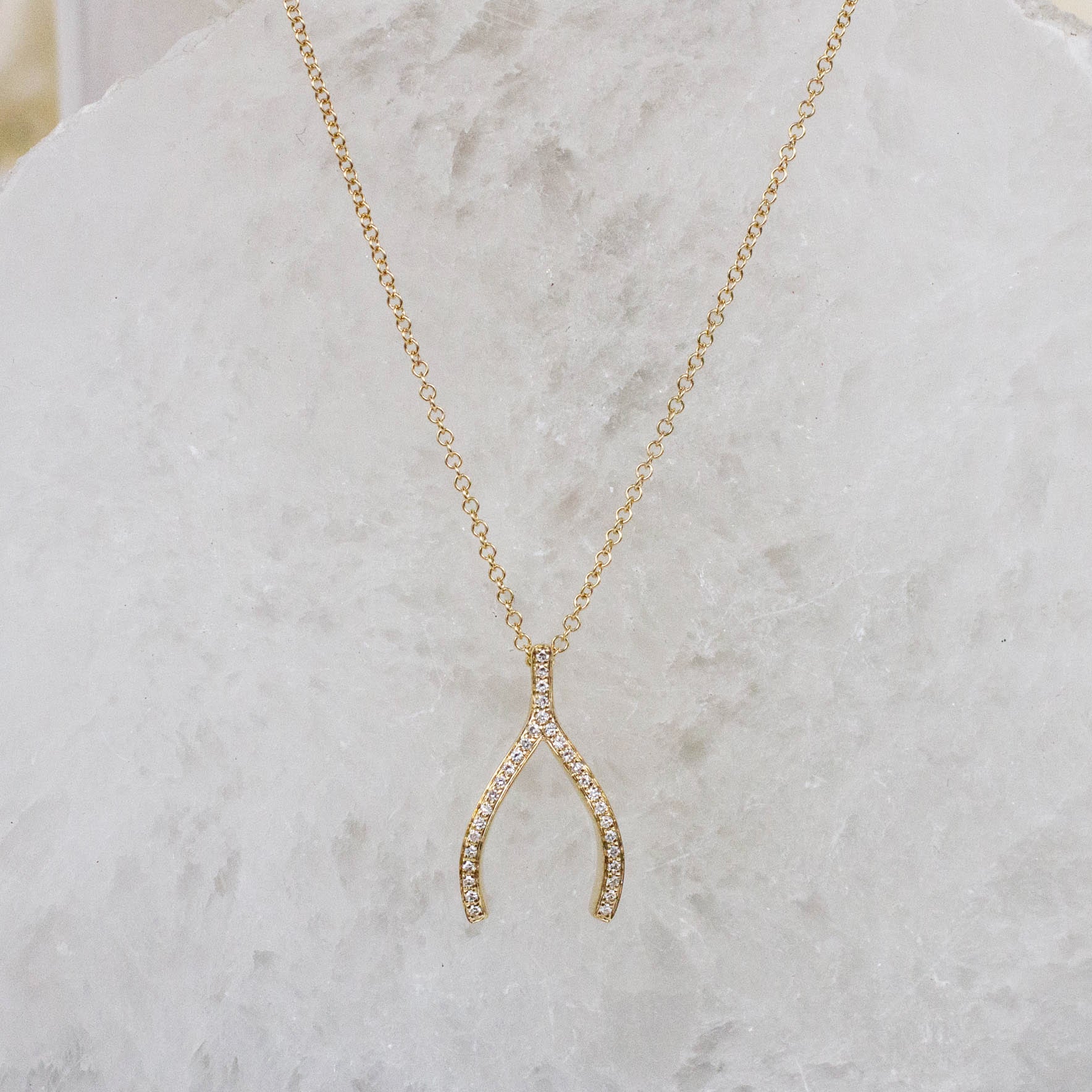 10k Solid Gold Diamond Wishbone Pendant (.15 CTW) | The Gold Gods
