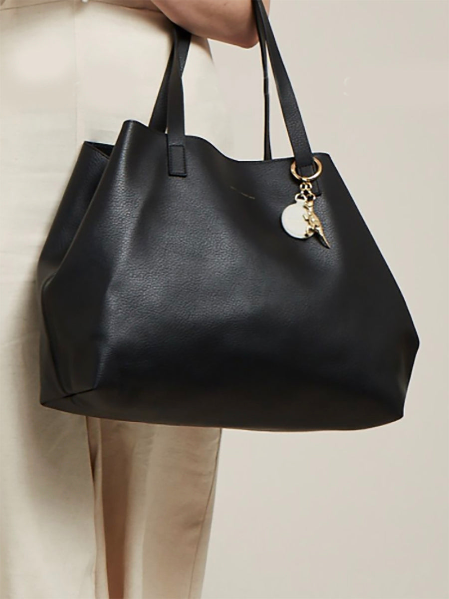 black tote bag with compartments