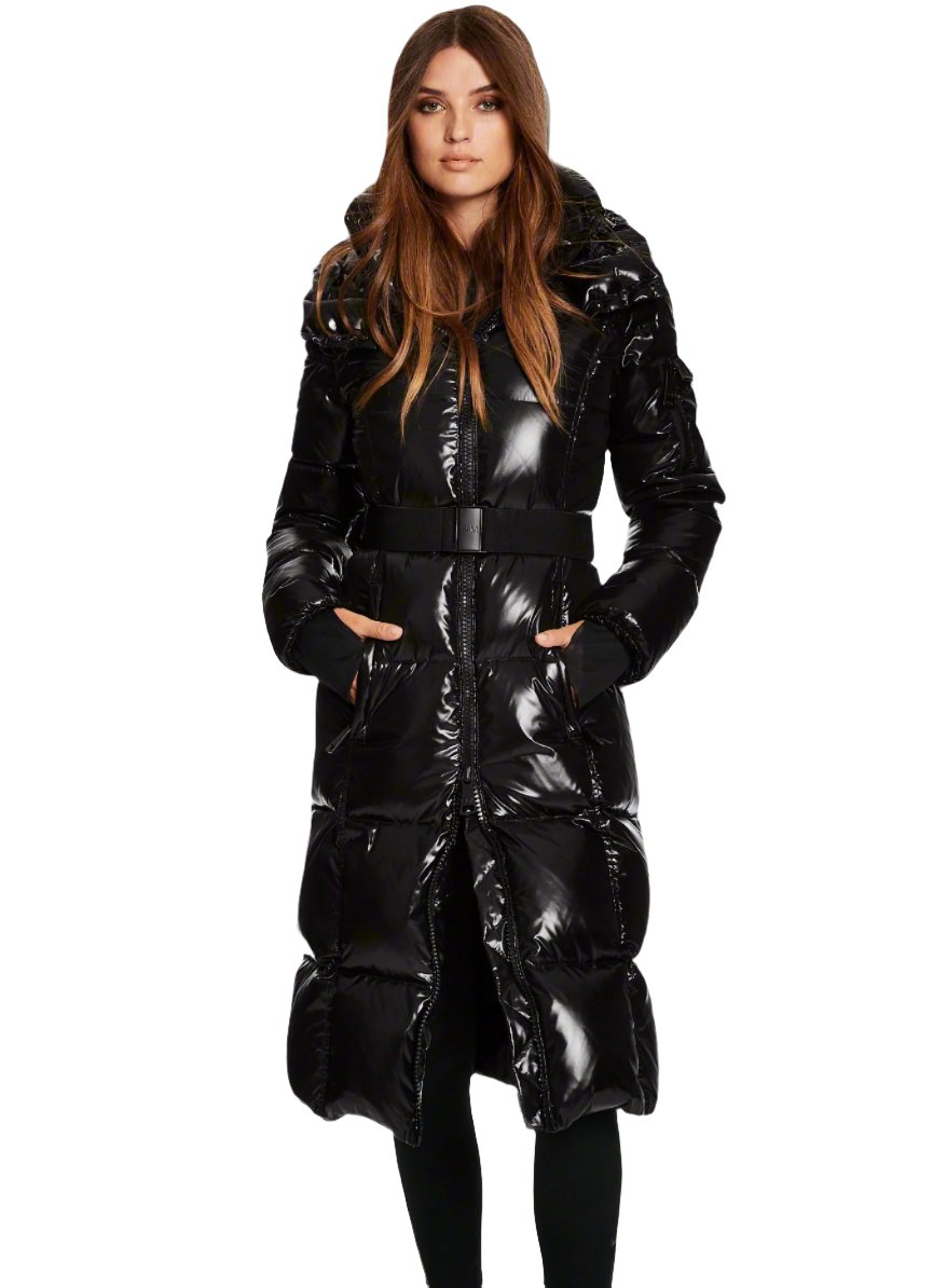 Sam. Women's Long Noho Belted Hooded Puffer Coat - Jet - Size Xs