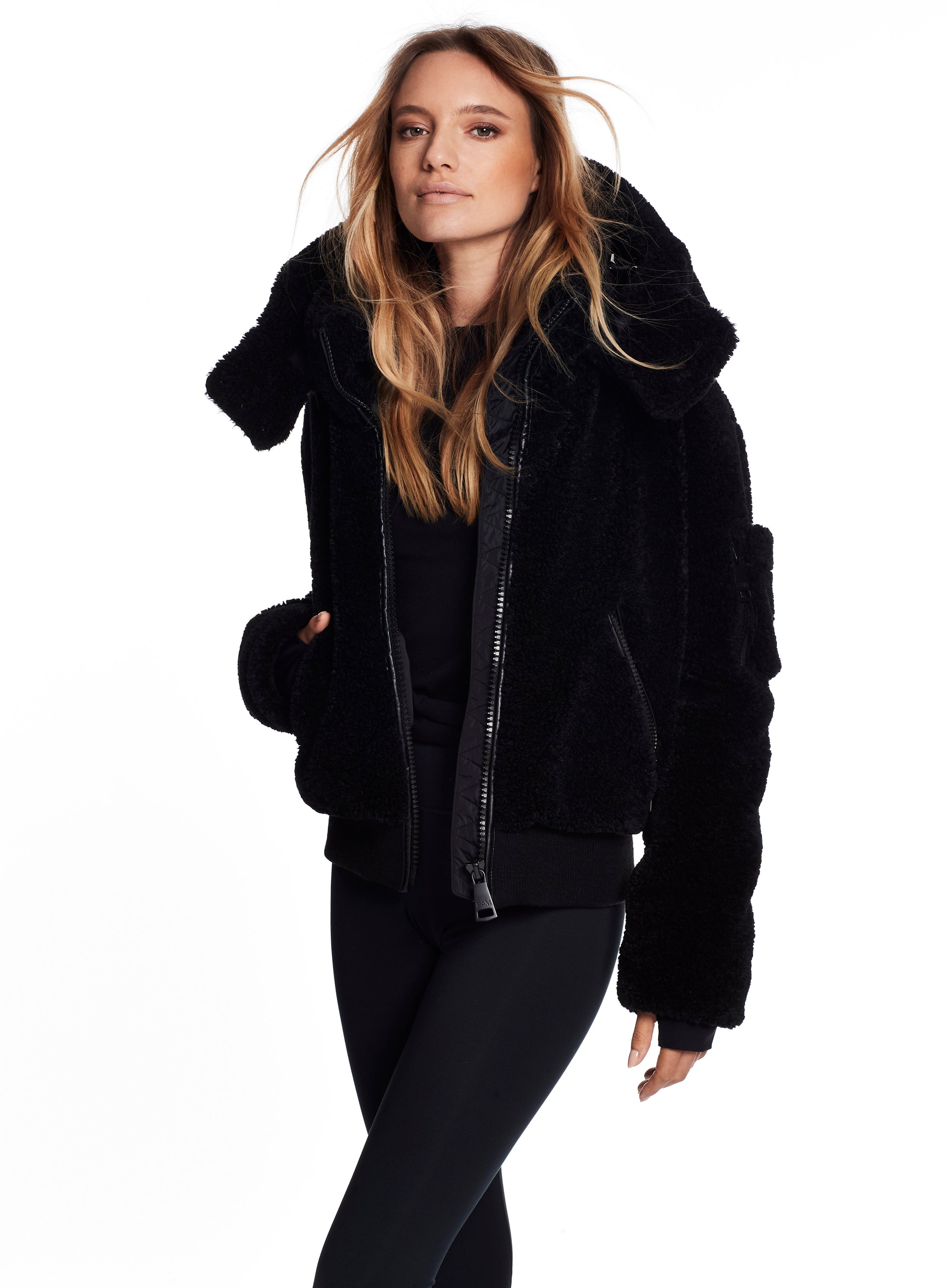 在庫処分セール nala in Hooded Sherpa Black caqe Jacket coat SAM