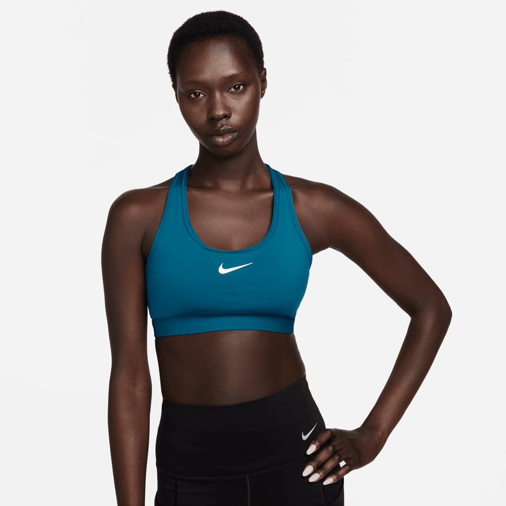 Nike Training Swoosh dri fit padded medium support sports bra in baltic  blue