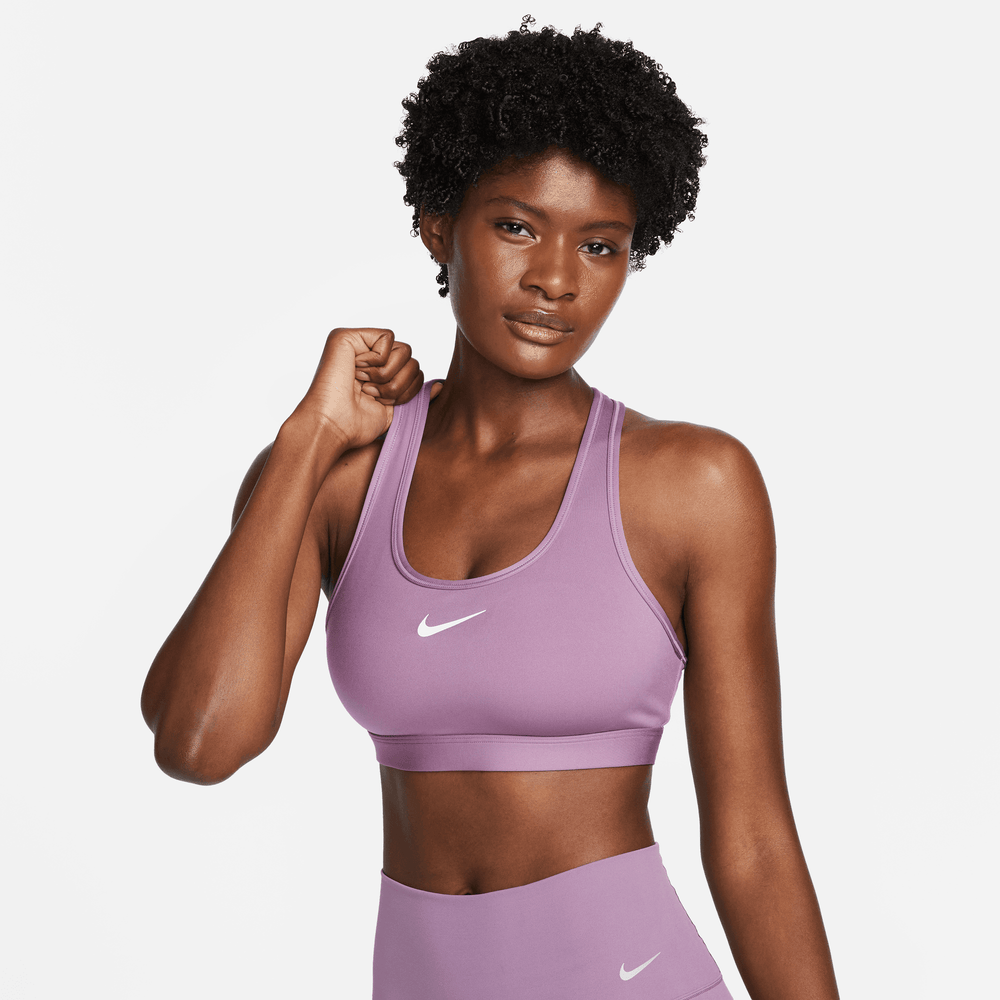 Nike Dri-fit Swoosh Leopard Print Sports Bra In Purple