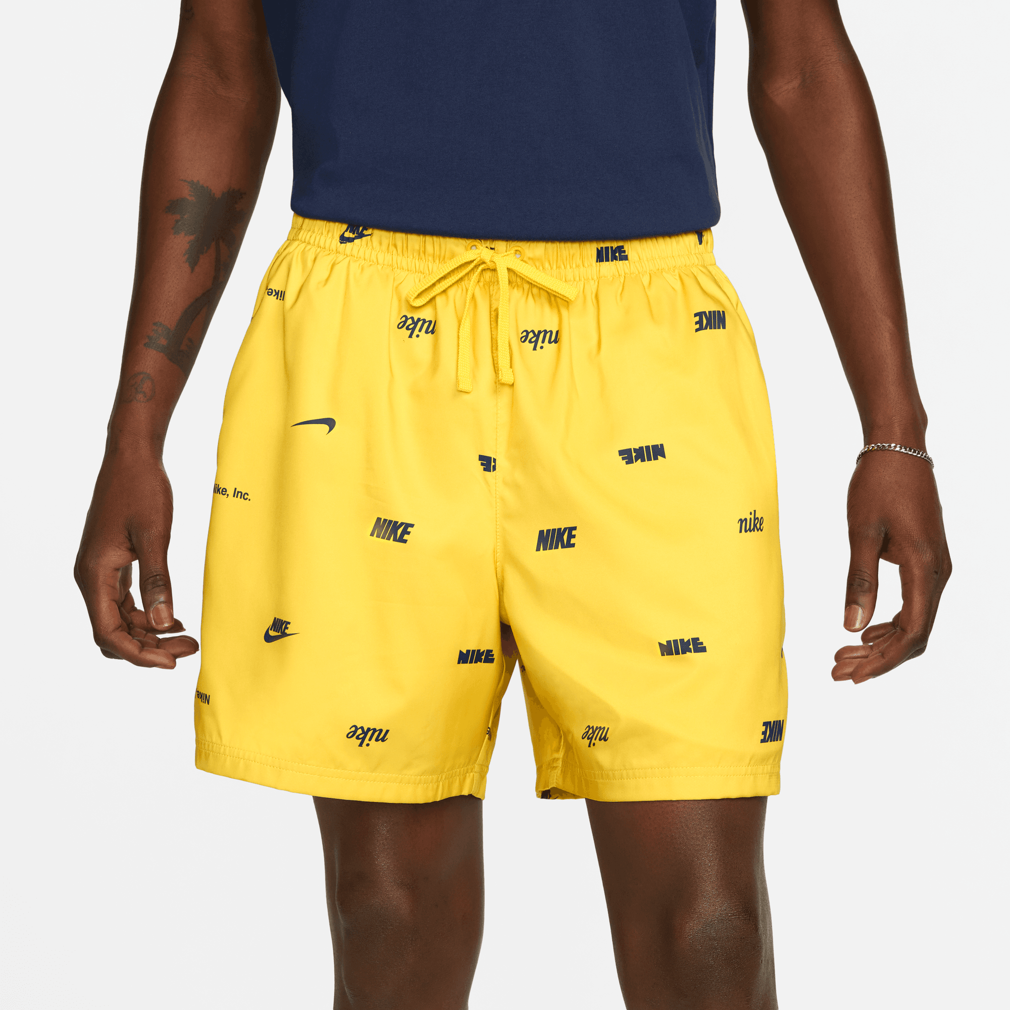 Nike Club Yellow Woven Allover Print Flow Shorts