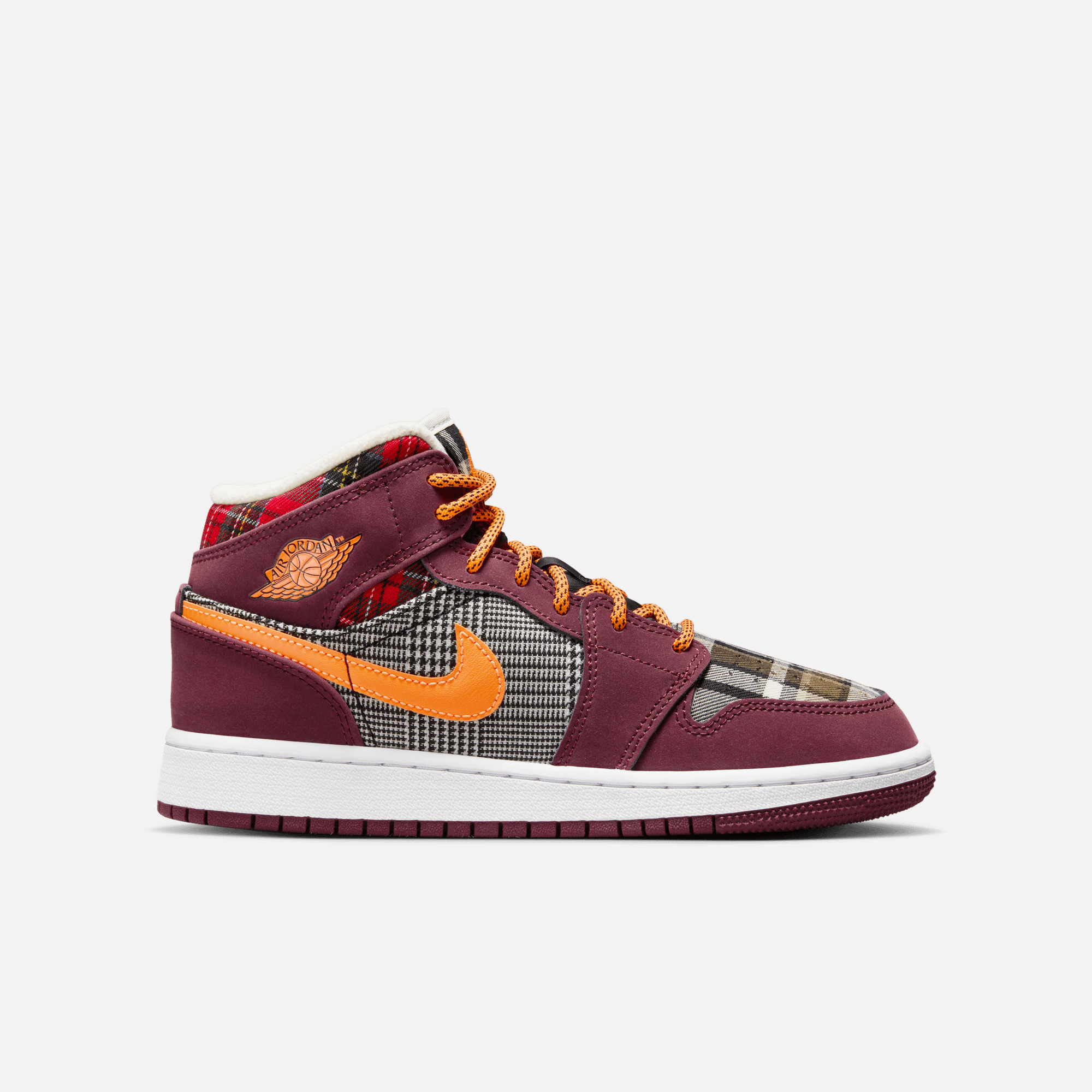 Air Jordan Big Kids' 1 Mid SE Plaid (GS)