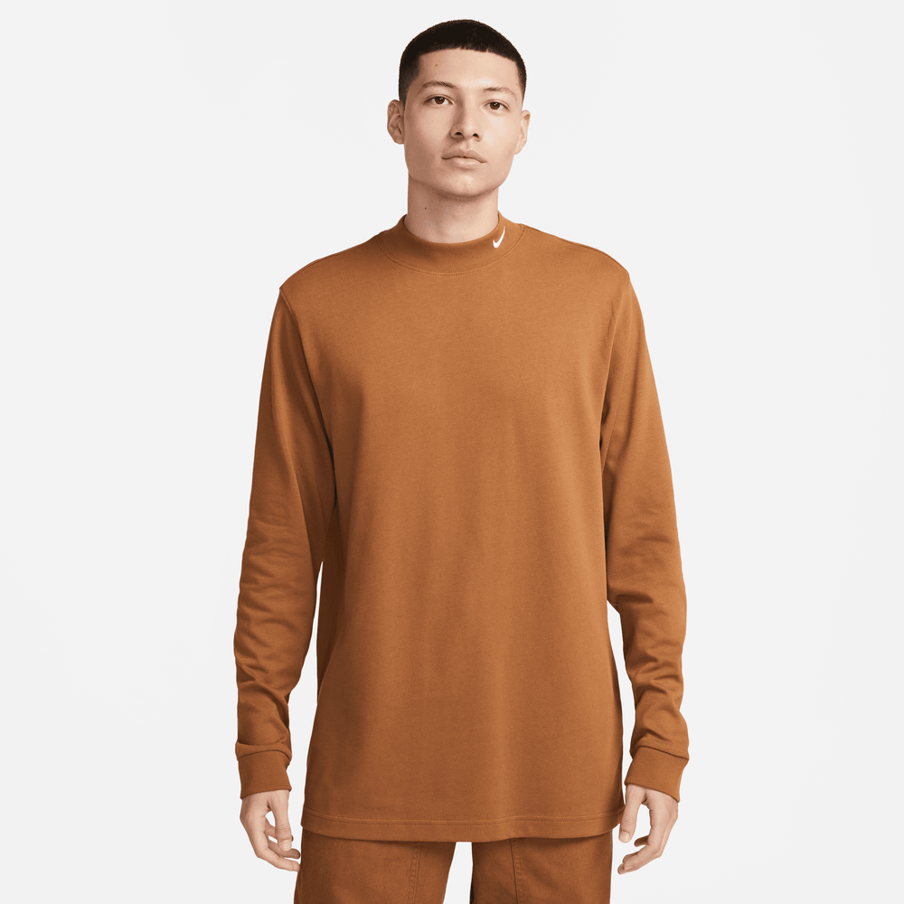 Nike Life Premium mock neck long sleeve top in brown