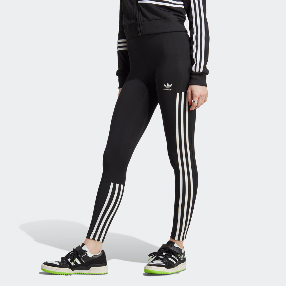 ADIDAS 3 Stripes Black & Orange Womens Leggings - BLACK COMBO