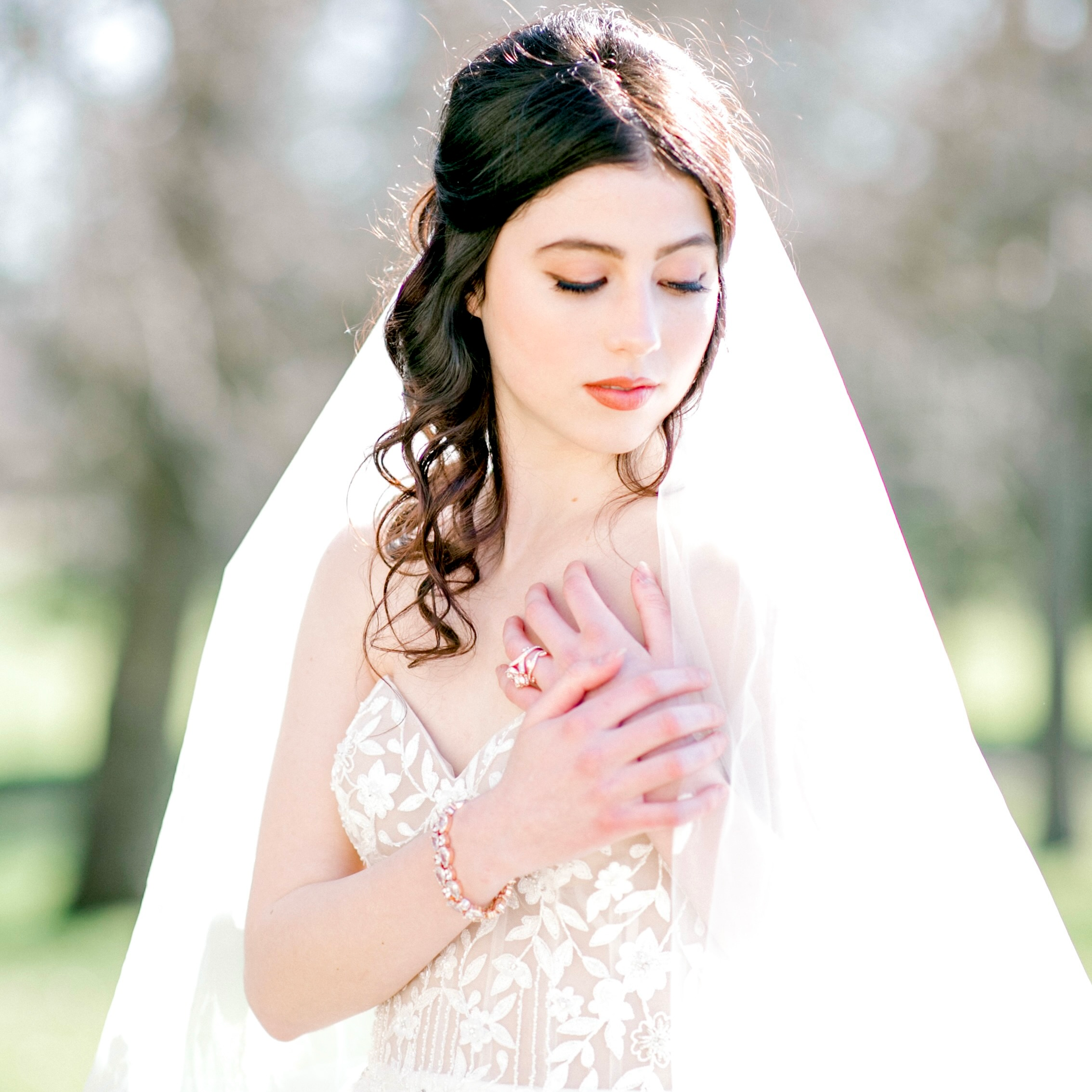 Adora by Simona Wedding Veils - Raw- Edge 2-Tier Fingertip Bridal Veil - Available in White, Off-White and Ivory White
