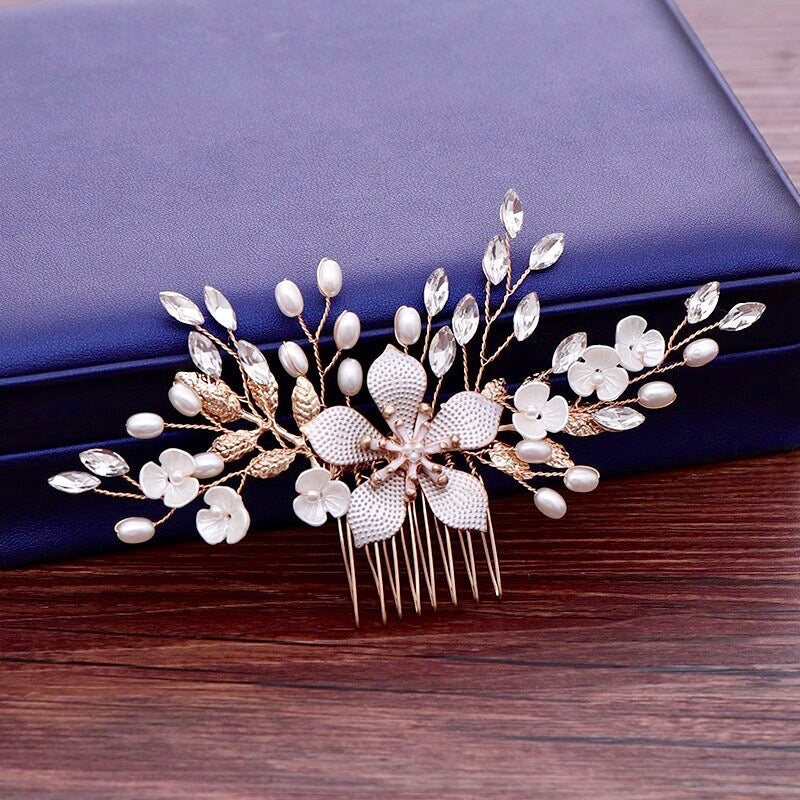 gold pearl bridal hair accessories