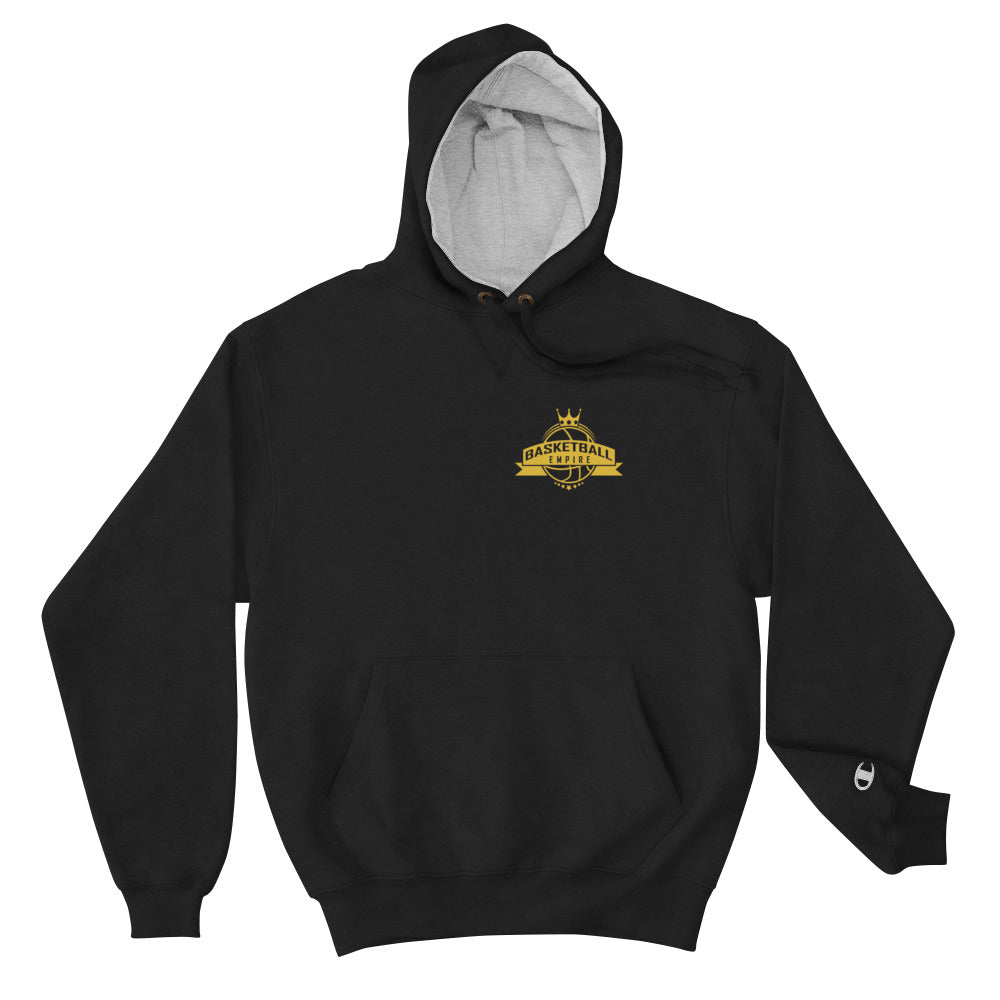 white champion hoodie with gold