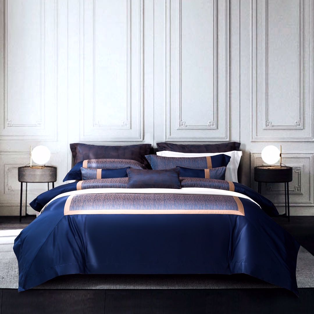 Bed Linen Dark Blue Color Design High End Luxury Customized Bedding Maxdia Home