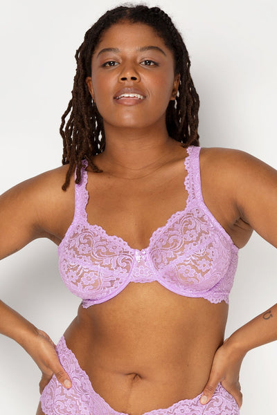 Smart & Sexy Women's Plus Size Retro Lace & Mesh Unlined Underwire Bra  Lilac Iris 42DD