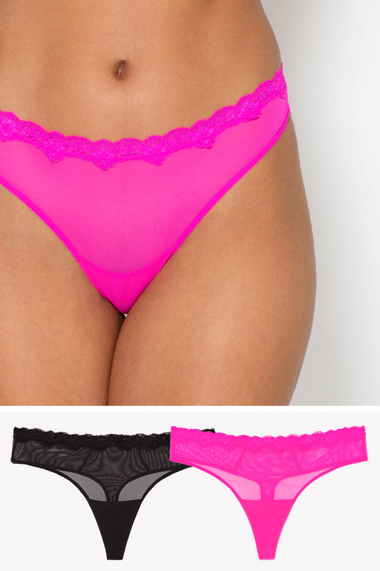 Lace Trim Panty 2 Pack | Electric Pink/Black Hue – Smart & Sexy