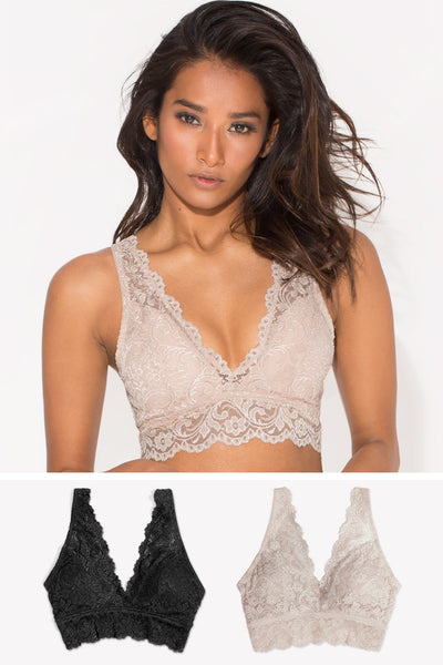 2-Pack Lace Bralette With Logo Band