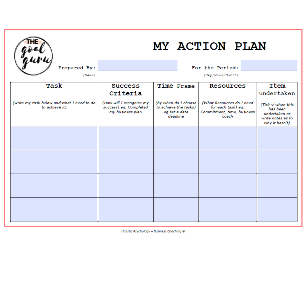 FREE Action Plan Worksheet – Holistic Psychology