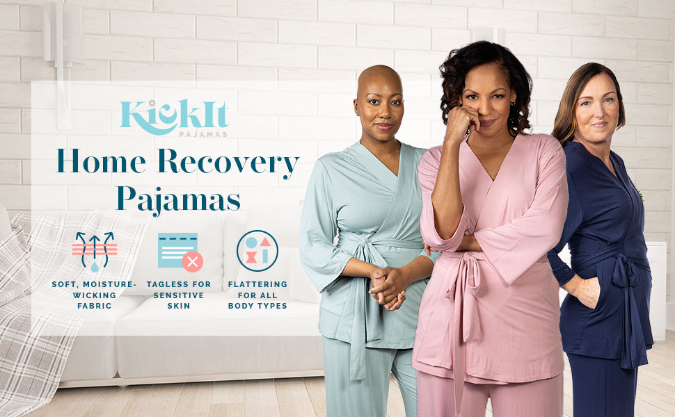 Selecting the perfect clothing for where you are on your cancer journey we sell mastectomy pajamas with internal drain pockets and adjustable waistbands for surgical wounds