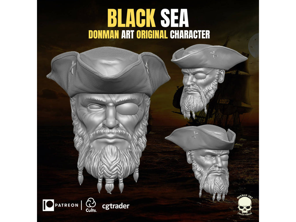 Black Sea Pirate Head for Action Figure
