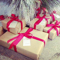 Gift Wrap @Homewerx.  Recycled Kraft Paper with Red Grosgrain Ribbon