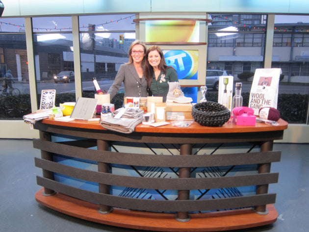 Jody and Susie Wall with Homewerx gifts behind the scenes on Breakfast Television