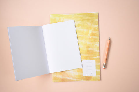 Yellow Ochre Eco-Friendly Notebook painterly background colour with thin white stripes