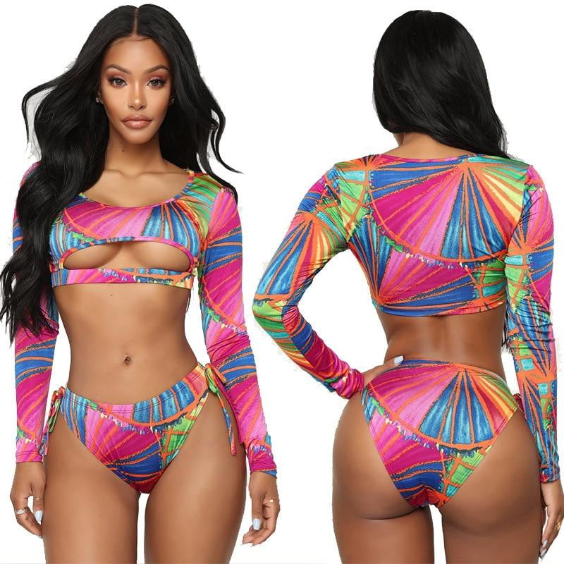 african print long sleeve swimsuit