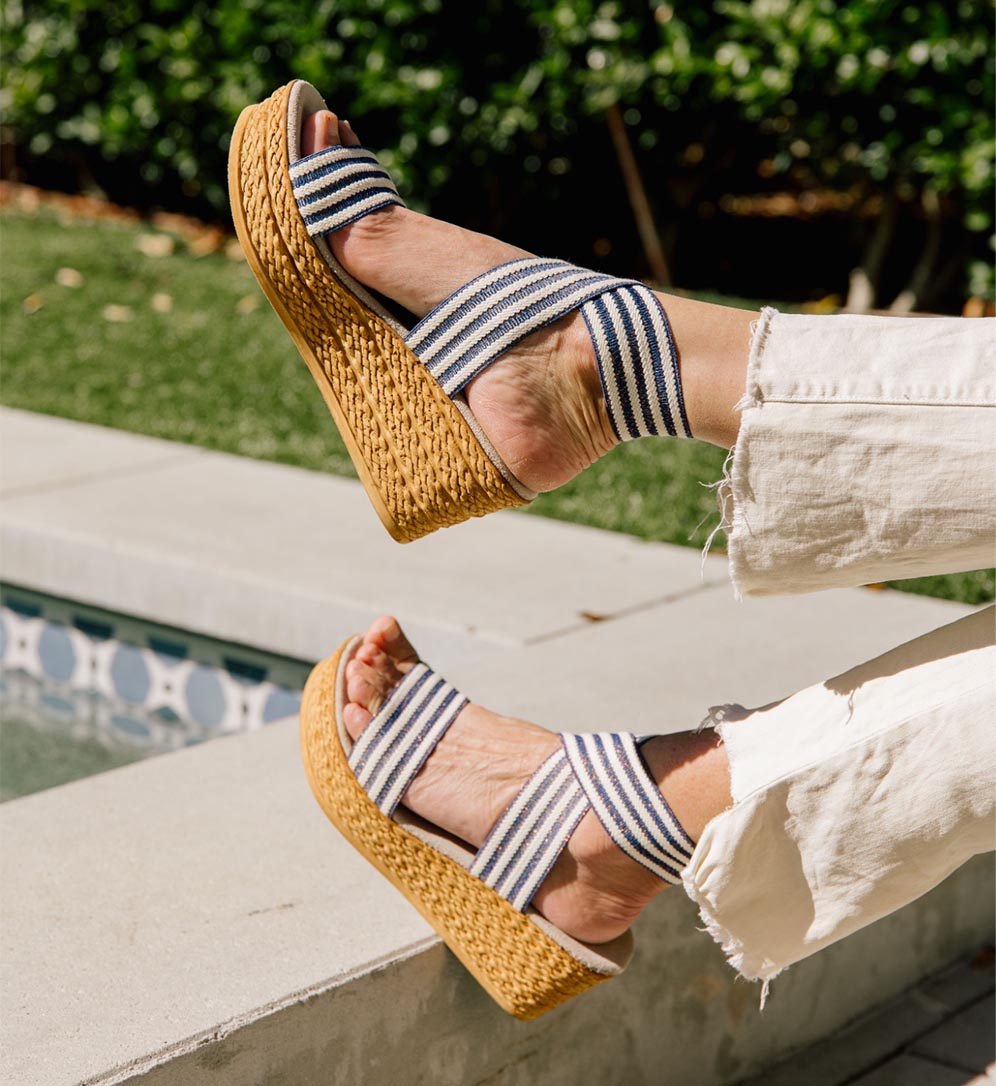 striped wedge shoe