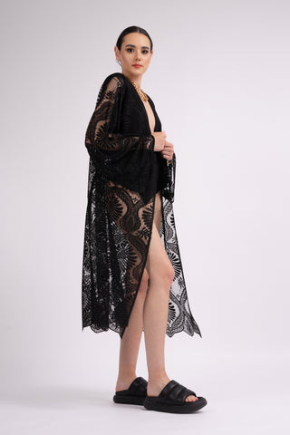 Kimono negru tip macrame