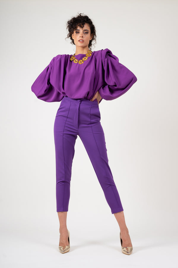 High waist trousers with loops on the waist in dark purple, 17.99€ |  Celestino