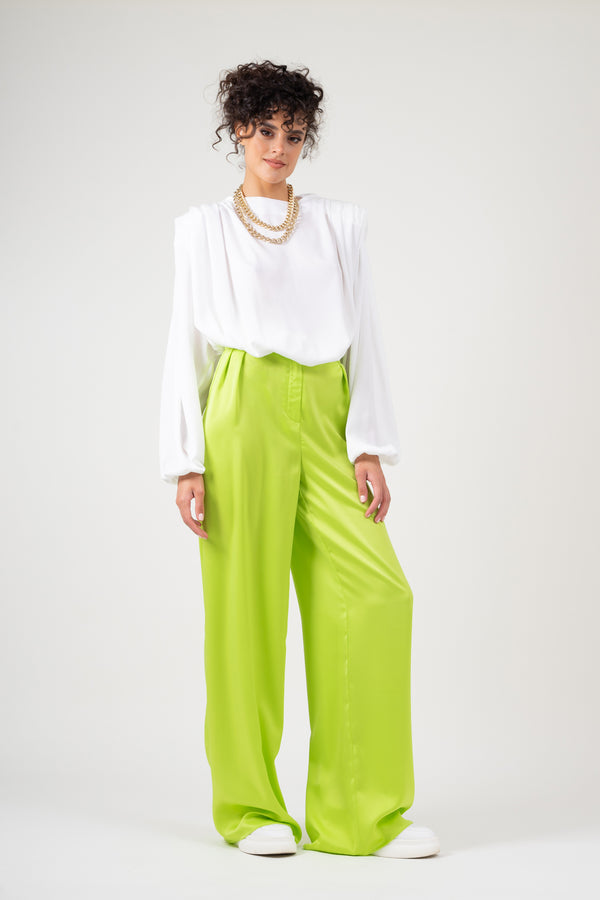 Oxolloxo Neon Green Cotton Regular Fit Mid Rise Pants