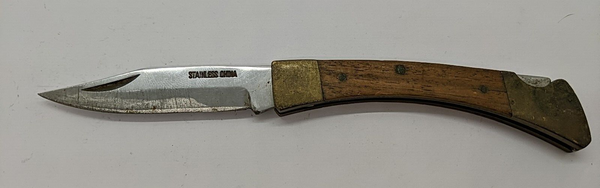 Vintage FES Rostfrei Wood and Brass Handled Lockback Knife